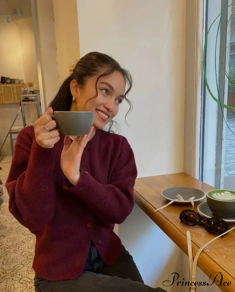 Crimson Circular Neck Cardigan