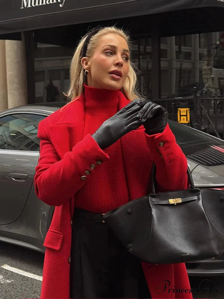 Crimson Dual Buttoned Woolen Overcoat