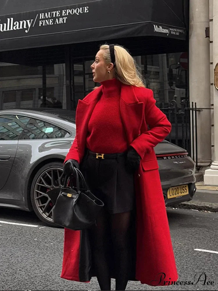 Crimson Dual Buttoned Woolen Overcoat