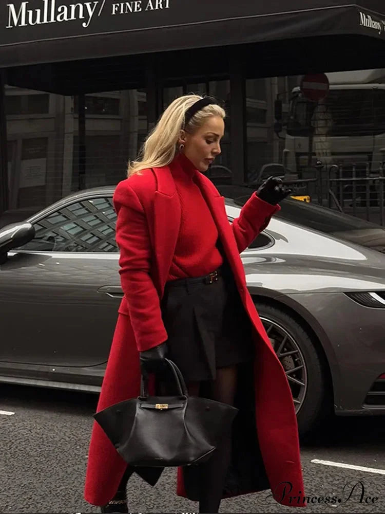 Crimson Dual Buttoned Woolen Overcoat