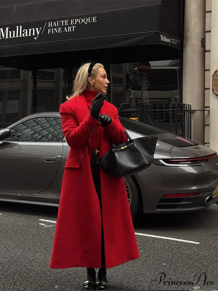 Crimson Dual Buttoned Woolen Overcoat