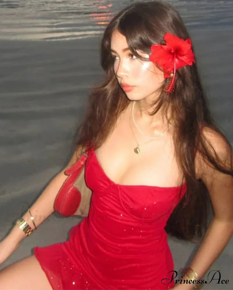 Crimson Frill Sling Mini Dress