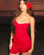 Crimson Frill Sling Mini Dress