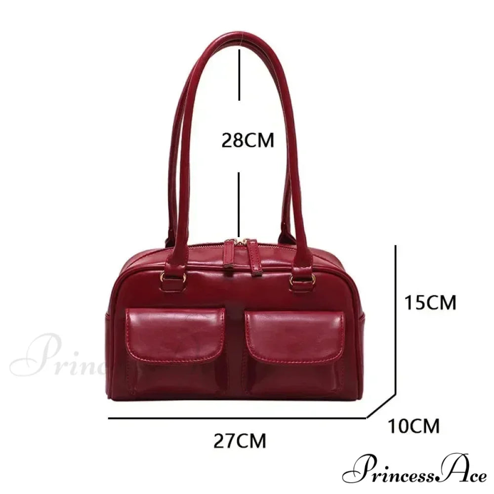 Crimson Glossy Leather Hobo Shoulder Bag