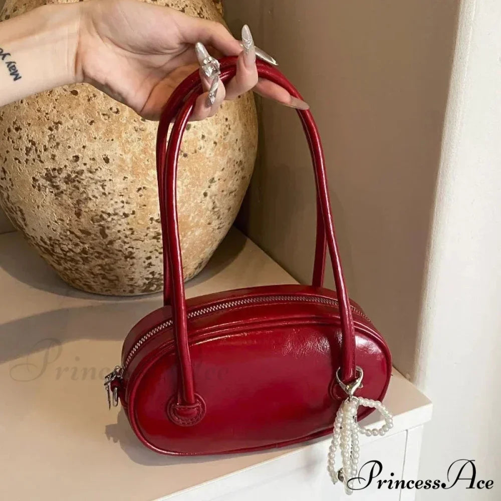 Crimson Informal Korean Fashion Armpit Shoulder Bag