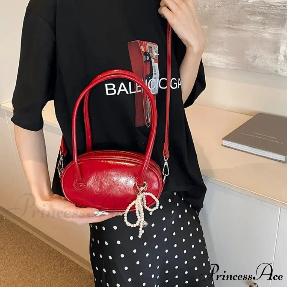 Crimson Informal Korean Fashion Armpit Shoulder Bag