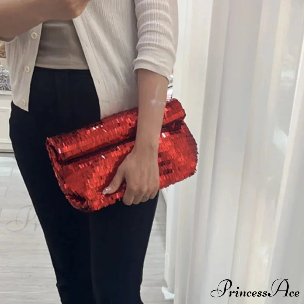 Crimson Sparkling Leather Clutch Bag Wristlet