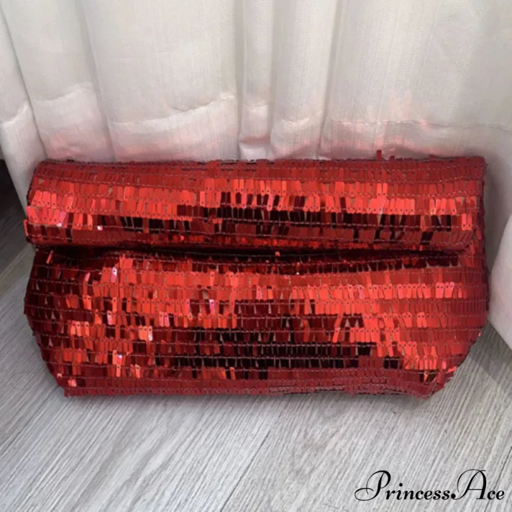 Crimson Sparkling Leather Clutch Bag Wristlet