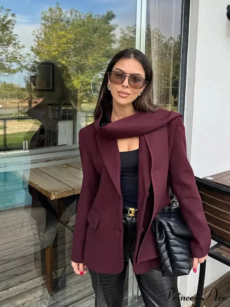 Crimson Woolen Mix Suit Jacket