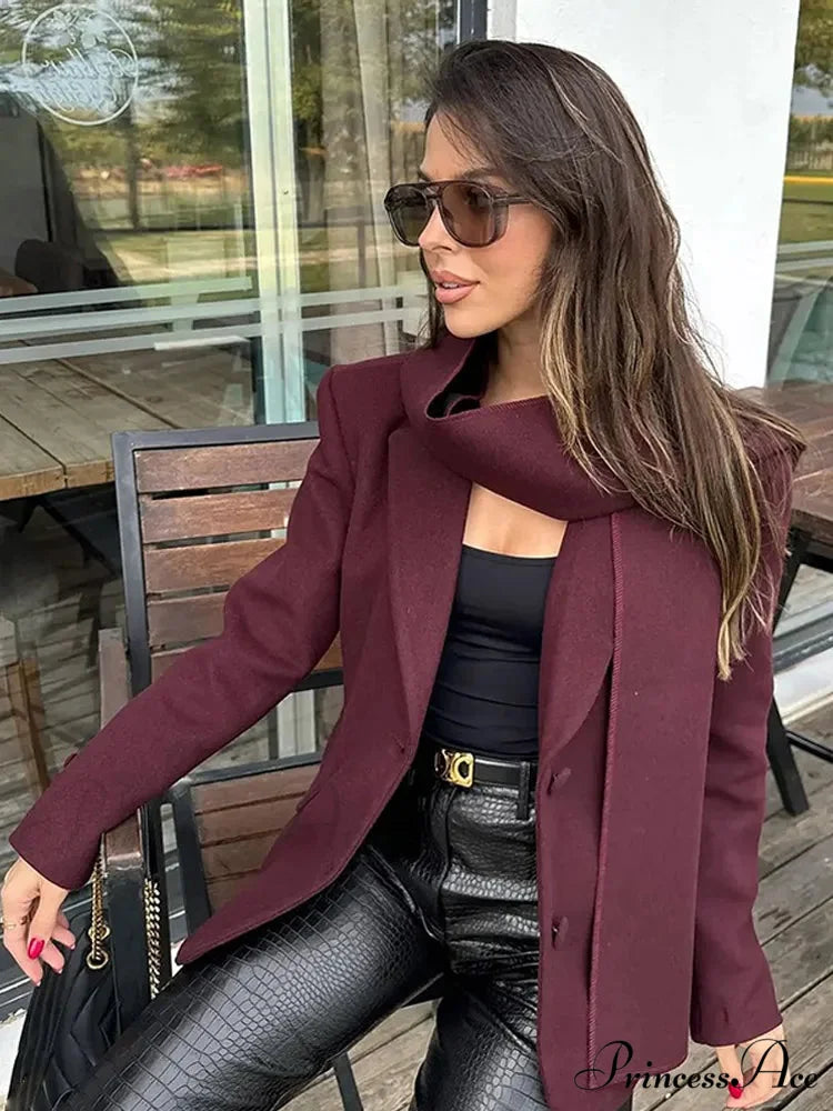 Crimson Woolen Mix Suit Jacket