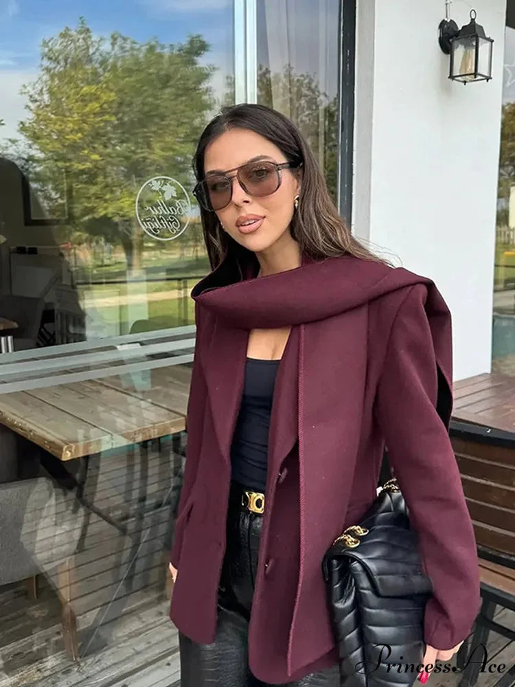 Crimson Woolen Mix Suit Jacket