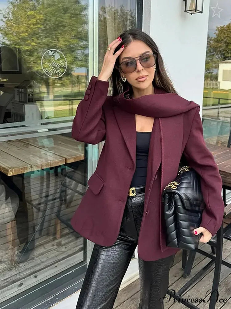 Crimson Woolen Mix Suit Jacket