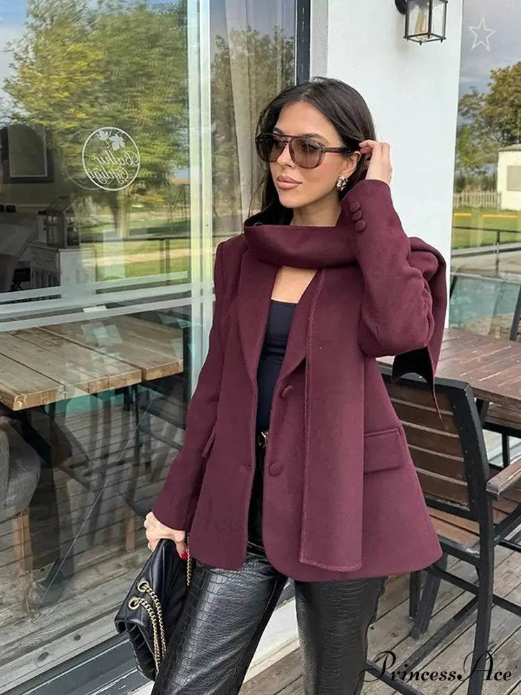 Crimson Woolen Mix Suit Jacket