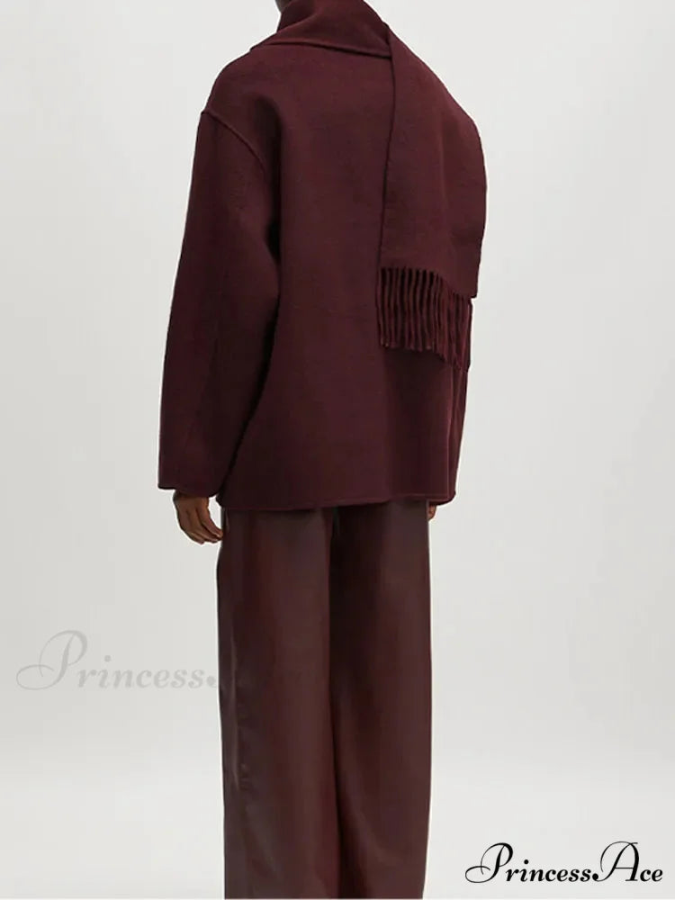 Crimson Woolen Mixes Brief Coat