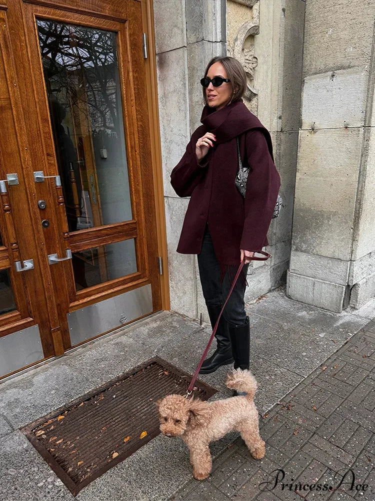 Crimson Woolen Mixes Brief Coat