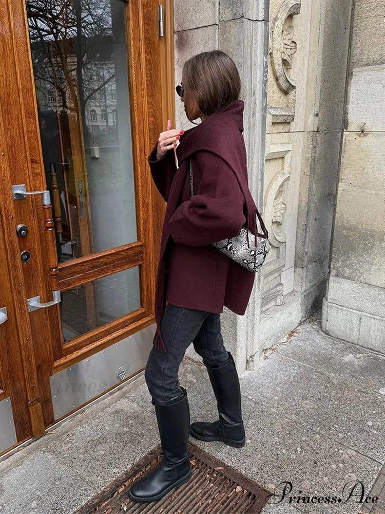 Crimson Woolen Mixes Brief Coat