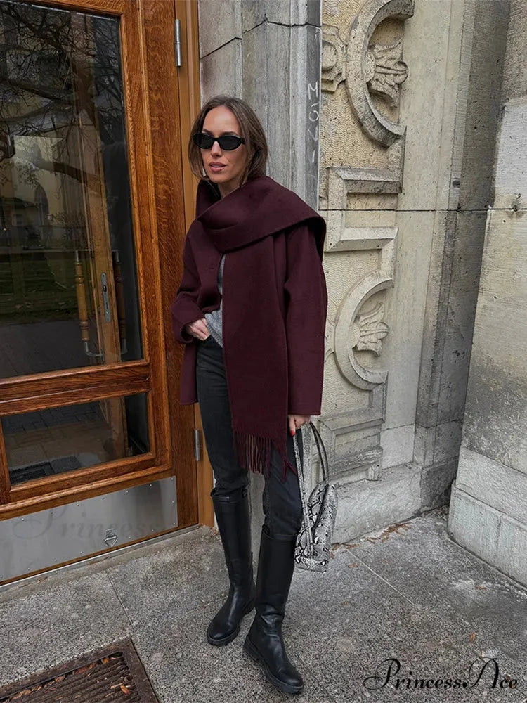 Crimson Woolen Mixes Brief Coat