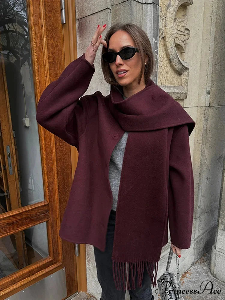 Crimson Woolen Mixes Brief Coat