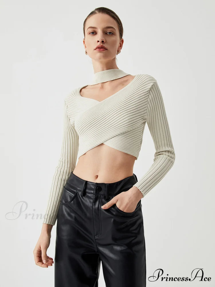 Criss Cross Knit Trendy Halter Crop Top