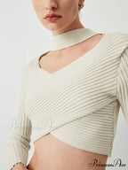 Criss Cross Knit Trendy Halter Crop Top