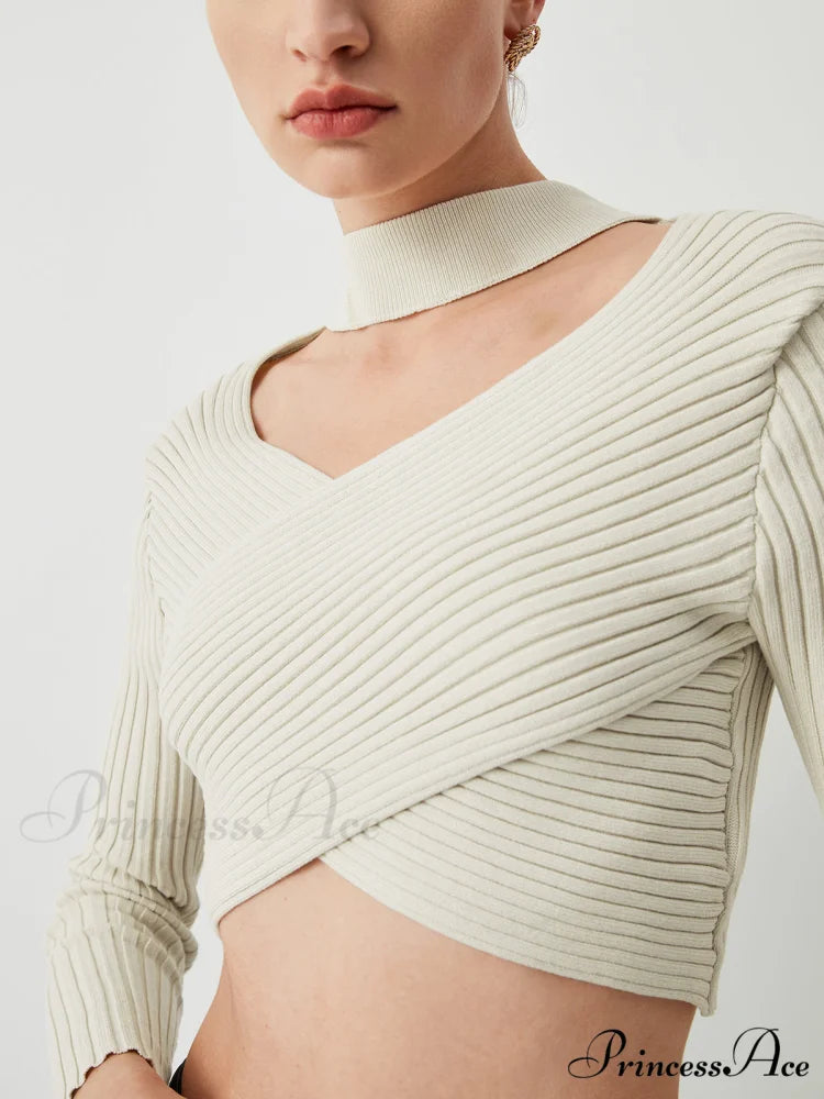 Criss Cross Knit Trendy Halter Crop Top