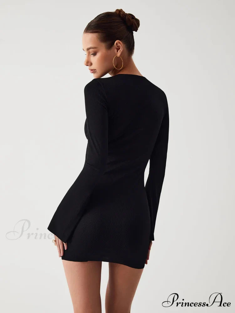 Criss Cross Long Trendy Sleeve Short Dress