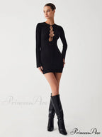 Criss Cross Long Trendy Sleeve Short Dress