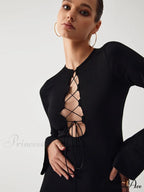 Criss Cross Long Trendy Sleeve Short Dress