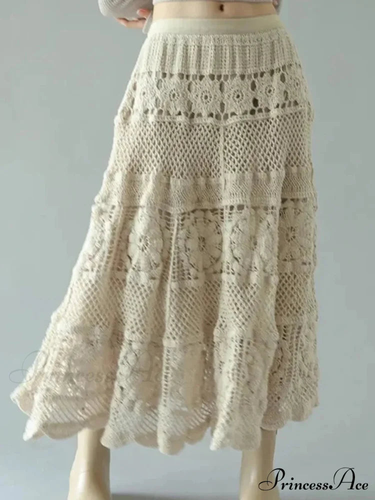 Crochet Blossom Emptied Elastic Waist Skirt