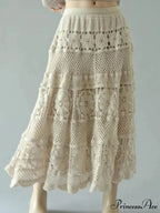 Crochet Blossom Emptied Elastic Waist Skirt