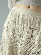 Crochet Blossom Emptied Elastic Waist Skirt