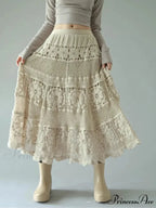 Crochet Blossom Emptied Elastic Waist Skirt