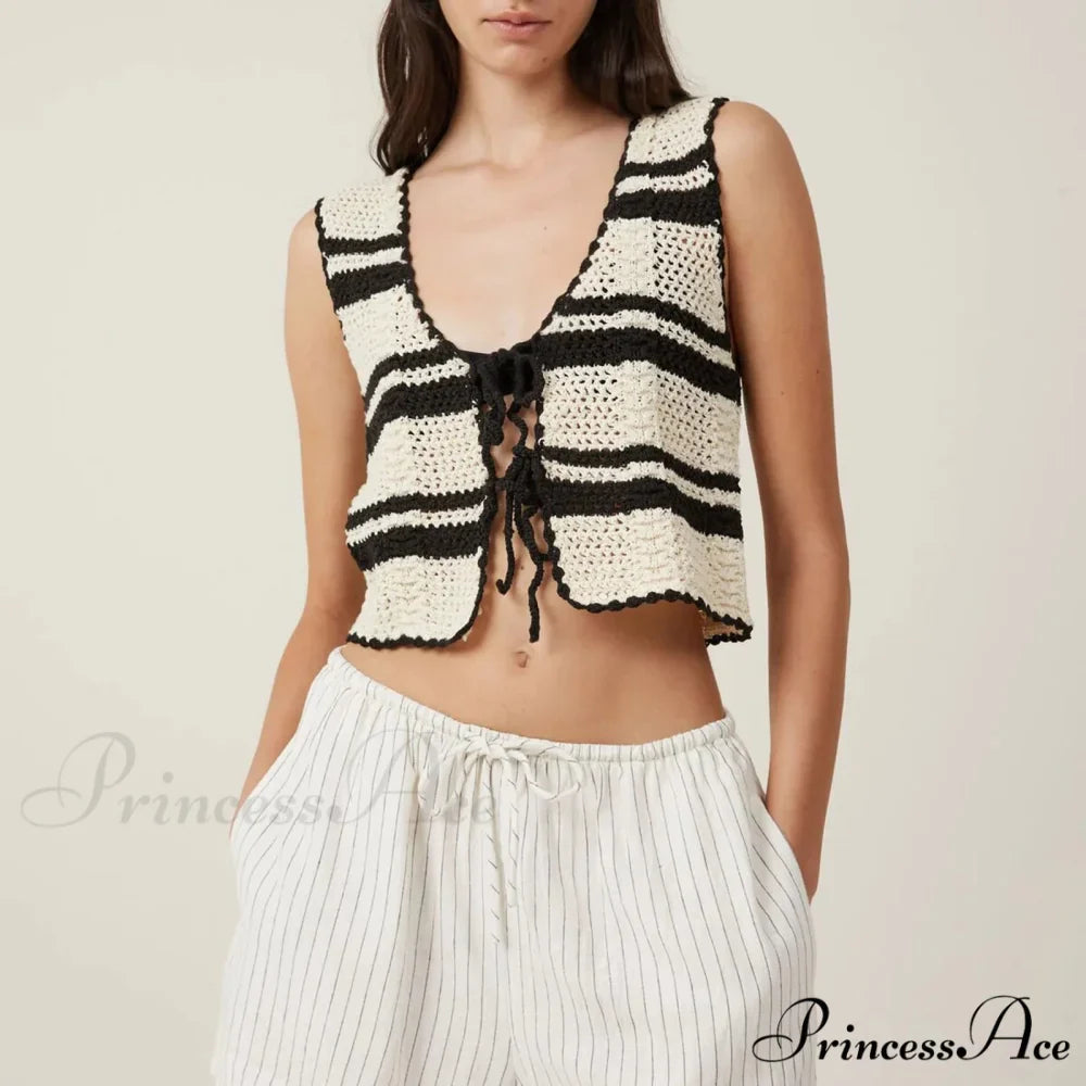Crochet Empty V-Neck Crop Top