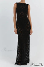 Crochet Hollow Out Knit Tank Dress with Rhombus Pattern