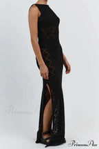 Crochet Hollow Out Knit Tank Dress with Rhombus Pattern