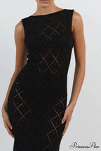 Crochet Hollow Out Knit Tank Dress with Rhombus Pattern