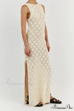 Crochet Hollow Out Knit Tank Dress with Rhombus Pattern