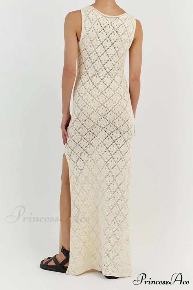 Crochet Hollow Out Knit Tank Dress with Rhombus Pattern