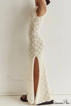 Crochet Hollow Out Knit Tank Dress with Rhombus Pattern