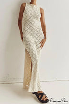 Crochet Hollow Out Knit Tank Dress with Rhombus Pattern