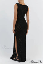 Crochet Hollow Out Knit Tank Dress with Rhombus Pattern