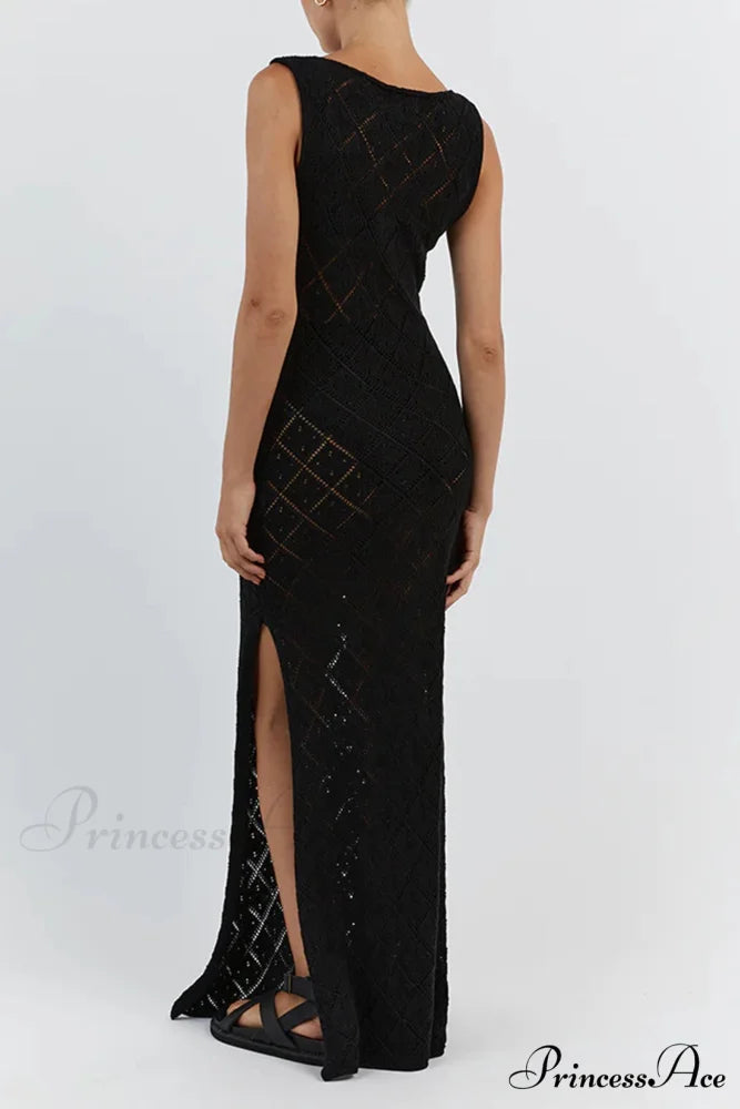 Crochet Hollow Out Knit Tank Dress with Rhombus Pattern