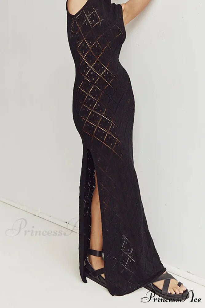 Crochet Hollow Out Knit Tank Dress with Rhombus Pattern