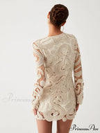 Crochet Paisley Long Trendy Sleeve Short Dress