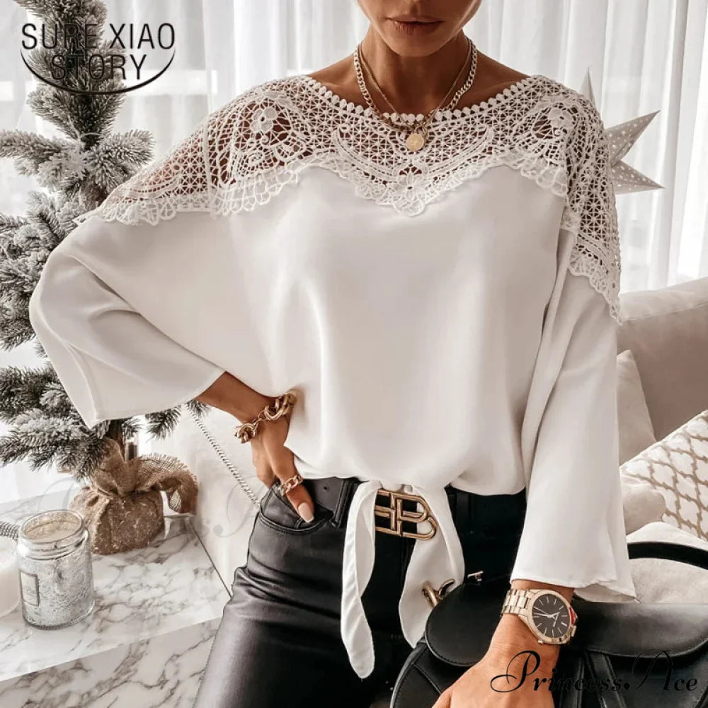 Crochet Stitch Lace Seductive Ivory Top Blouse