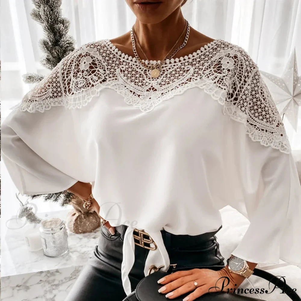 Crochet Stitch Lace Seductive Ivory Top Blouse