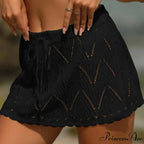 Crochet Waist Knitted Mini Beach Drawstring Cover Up Skirt