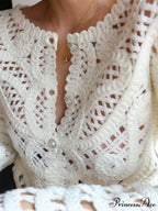 Crocheted Hollow Graceful Beaded Button Cardigan