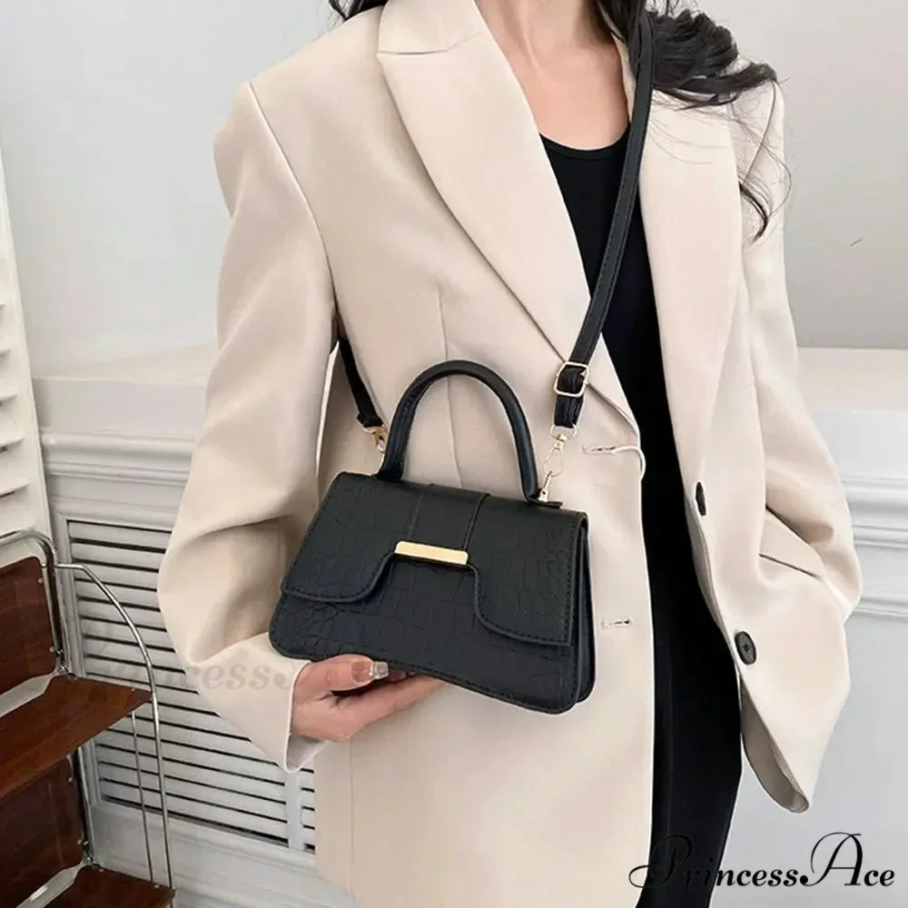 Crocodile Design Petite Square Retro Faux Leather Crossbody Purse