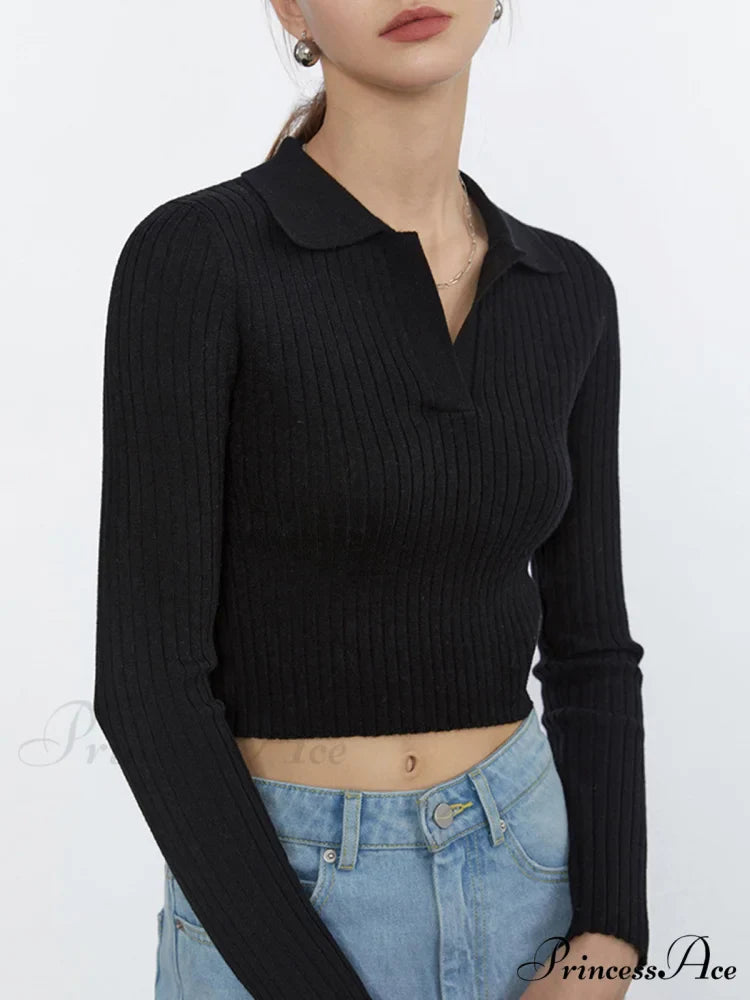 Cropped Knit Graceful Polo Shirt